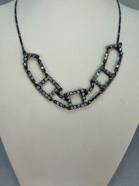Vintage EVE Gunmetal AB Rhinestone Geometric Link Necklace Statement Necklace